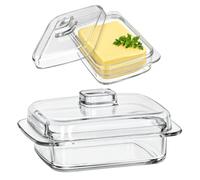 KADAX Mantequillera de Cristal Rectangular - Cuenco Transparente Con Tapa y Asa, Recipiente para Mantequilla (1 Unidad - 16 cm)