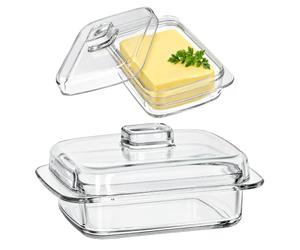 KADAX Mantequillera de Cristal Rectangular - Cuenco Transparente Con Tapa y Asa, Recipiente para Mantequilla (1 Unidad - 16 cm)