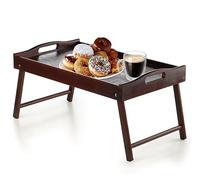 KADAX Mesa de cama, bandeja de desayuno de madera de pino, 19 x 30 x 50 cm, bandeja plegable, bandeja de comida para desayuno en la cama, mesa auxiliar (marrón oscuro)