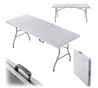 KADAX Mesa de Jardín Plegable de Plástico, Mesa de Camping, 180x73 cm, Blanco