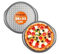 KADAX Molde circular para pizza con capa antiadherente, bandeja para pizza con asas, bandeja perforada para hornear Molde perforado para pizzas (33 cm de diámetro)