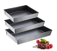 KADAX Molde rectangular para hornear en 3 tamaños, bordes altos de chapa para tartas, pan tostado, tarta de queso, brownie, fácil de limpiar, distribución del calor (negro, juego de 3), K8578