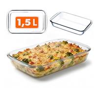 KADAX Molde rectangular para horno de vidrio resistente al calor, apto para lavavajillas, moldes de gas para hornear, vajilla para asar, molde de vidrio para lasaña, pasteles (Transparente 1,5L) …