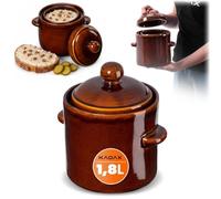 KADAX Olla de Gres Con Tapa, Cerámica Densa Apta para Lavavajillas, Fermentación Hecha a Mano, para Encurtidos y Chucrut (Marrón, 1,8 L)