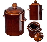 KADAX Olla de gres, olla de cerámica densa con tapa, apta para lavavajillas, olla de fermentación hecha a mano, de cerámica, para encurtidos y chucrut (marrón, 10 L)