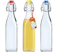 KADAX Pack de 3 botellas universales con tapa de cierre hermético, vidrio vintage, botella de agua, botella para bebidas espirituosas, botella de jugo, botella con cierre de alambre (500 ml)