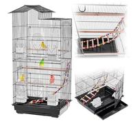 KADAX Pajarera de 46 x 36 x 100 cm, jaula para pájaros con perchas, escalera, columpio y comederos, pajarera de metal, jaula grande para periquitos, jaula para loros