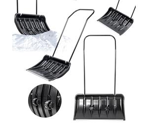KADAX Pala quitanieves con borde de perfil de aluminio, pala ancha con ruedas, pala con mango de metal, pala de nieve con hoja de plástico, color negro