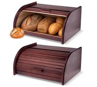 KADAX Panera Espaciosa de Madera, con Tapa Enrollable y Frontal, Grande Retro, Contenedor Oscuro