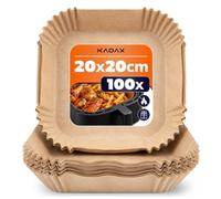KADAX Papel de horno para freidora de aire caliente, 20 x 20 cm, 100 unidades, resistentes al calor, papel pergamino con borde elevado, accesorios para freidora de aire