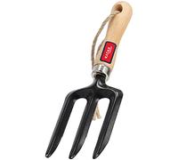 KADAX Pequeño tenedor de metal para flores con cómodo mango de madera, tenedor de jardín con bordes redondeados, herramientas de jardín (3 dientes, negro)