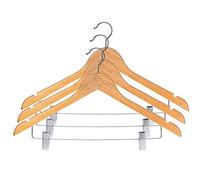 KADAX Percha de madera con pinzas de metal, dos ranuras, gancho giratorio 360°, percha para ropa, pantalones, camisas, faldas, trajes, percha para chaqueta, antideslizante (3)