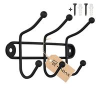 KADAX Perchero de pared, Gancho de Acero, percha para albornoz, percha para toallas, Perchero mate negro, Perchero con 5 ganchos, Colgador de pared (3 ganchos)
