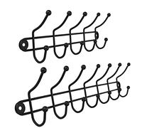 KADAX Perchero de pared, perchero, barra de colgar, ganchos dobles, percheros, barra de colgar, ganchos de pared de acero, gancho para albornoz, gancho, mate, negro (juego de 2: 7 y 5 ganchos)