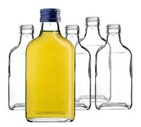 KADAX Petaca de 200 ml, 10 unidades, pequeñas botellas de cristal con tapón de rosca, botellas vacías para rellenar, mini botellas de licor, botellas de licor (azul)