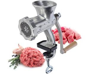 KADAX Picadora manual de carne, picadora de carne de hierro fundido con placa de corte de acero y mango de madera, máquina de picar a mano multifuncional (tamaño 8)