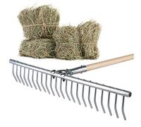 KADAX Rastrillo de heno con Mango Largo de Madera, rastrillo Ancho para jardín, parterres, césped, rastrillo de jardín, rastrillo, rastrillo de césped, Herramienta de jardín,(Aluminio)
