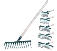 KADAX Rastrillo de Metal Plano Con Mango de Madera - Escoba de Hojas Para Jardín, Césped y Hierba - Herramienta de Jardinería Verde