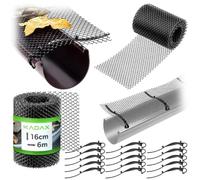 KADAX Rejilla protectora para canalones, 16 cm x 6 m, protección de hojas de plástico para canalones, rejilla de protección con clips de fijación, protección para canalones (negro)