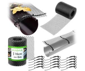 KADAX Rejilla protectora para canalones, 16 cm x 6 m, protección de hojas de plástico para canalones, rejilla de protección con clips de fijación, protección para canalones (negro)