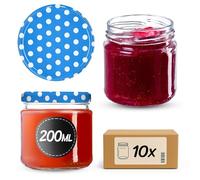 KADAX Set de 10 tarros de 200 ml con tapa de rosca Ø 66 mm tarros de postre de paredes gruesas, herméticos, aptos para lavavajillas, ideales para mermeladas y conservas