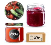 KADAX Set de 10 tarros de 200 ml con tapa de rosca Ø 66 mm tarros de postre de paredes gruesas, herméticos, aptos para lavavajillas, ideales para mermeladas y conservas