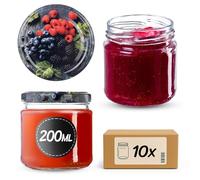 KADAX Set de 10 tarros de 200 ml con tapa de rosca Ø 66 mm tarros de postre de paredes gruesas, herméticos, aptos para lavavajillas, ideales para mermeladas y conservas