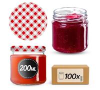 KADAX Set de 100 tarros de 200 ml con tapa de rosca Ø 66 mm, tarros de postre de paredes gruesas, herméticos, aptos para lavavajillas, ideales para mermeladas y conservas