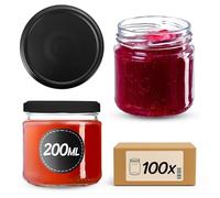 KADAX Set de 100 tarros de 200 ml con tapa de rosca Ø 66 mm, tarros de postre de paredes gruesas, herméticos, aptos para lavavajillas, ideales para mermeladas y conservas