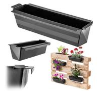 KADAX Set de 16 jardineras para paletas con sistema de suspensión, 37x9 cm Negro, para plantar y decorar como jardinera de balcón, maceta para paleta europea, inserto de maceta y maceta decorativa en
