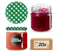 KADAX Set de 20 tarros de 200 ml con tapa de rosca Ø 66 mm, tarros de postre de paredes gruesas, herméticos, aptos para lavavajillas, ideales para mermeladas y conservas