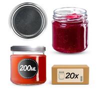 KADAX Set de 20 tarros de 200 ml con tapa de rosca Ø 66 mm, tarros de postre de paredes gruesas, herméticos, aptos para lavavajillas, ideales para mermeladas y conservas