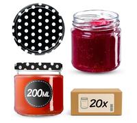 KADAX Set de 20 tarros de 200 ml con tapa de rosca Ø 66 mm, tarros de postre de paredes gruesas, herméticos, aptos para lavavajillas, ideales para mermeladas y conservas