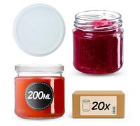 KADAX Set de 20 tarros de 200 ml con tapa de rosca Ø 66 mm, tarros de postre de paredes gruesas, herméticos, aptos para lavavajillas, ideales para mermeladas y conservas