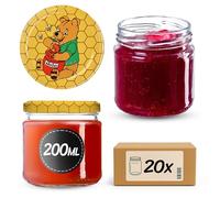 KADAX Set de 20 tarros de 200 ml con tapa de rosca Ø 66 mm, tarros de postre de paredes gruesas, herméticos, aptos para lavavajillas, ideales para mermeladas y conservas
