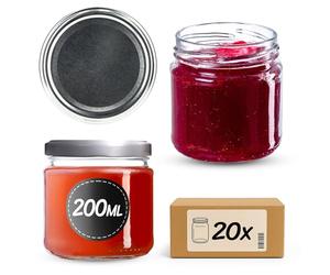 KADAX Set de 20 tarros de 200 ml con tapa de rosca Ø 66 mm, tarros de postre de paredes gruesas, herméticos, aptos para lavavajillas, ideales para mermeladas y conservas