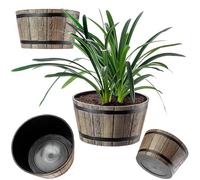 KADAX Set de 3 - Ø30, 40, 50 cm - Maceta decorativa con diseño de barril, Plástico con aspecto de madera (Marrón Moka)