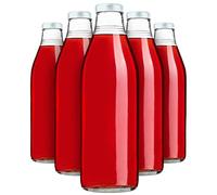 KADAX Set de 5 botellas de cristal de 1L con tapón de rosca blanco - Botellas de leche y de zumo vacías para rellenar con zumo, leche, batidos y jarabe, botellas de vidrio rellenables