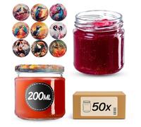 KADAX Set de 50 tarros de 200 ml con tapa de rosca Ø 66 mm: tarros de postre de paredes gruesas, herméticos, aptos para lavavajillas, ideales para mermeladas y conservas.