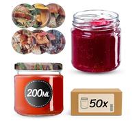 KADAX Set de 50 tarros de 200 ml con tapa de rosca Ø 66 mm: tarros de postre de paredes gruesas, herméticos, aptos para lavavajillas, ideales para mermeladas y conservas.