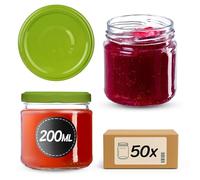 KADAX Set de 50 tarros de 200 ml con tapa de rosca Ø 66 mm: tarros de postre de paredes gruesas, herméticos, aptos para lavavajillas, ideales para mermeladas y conservas.