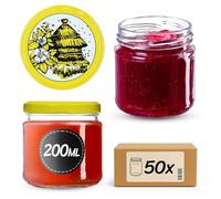 KADAX Set de 50 tarros de 200 ml con tapa de rosca Ø 66 mm: tarros de postre de paredes gruesas, herméticos, aptos para lavavajillas, ideales para mermeladas y conservas.