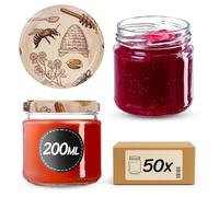 KADAX Set de 50 tarros de 200 ml con tapa de rosca Ø 66 mm: tarros de postre de paredes gruesas, herméticos, aptos para lavavajillas, ideales para mermeladas y conservas.