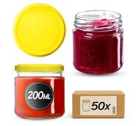 KADAX Set de 50 tarros de 200 ml con tapa de rosca Ø 66 mm: tarros de postre de paredes gruesas, herméticos, aptos para lavavajillas, ideales para mermeladas y conservas.
