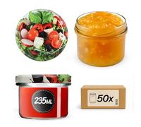 KADAX Set de 50 tarros de mermelada de 235 ml con tapa de rosca de Vege Ø 82 mm - Tarros para mermelada, chutneys, verduras encurtidas, patés, salchichas, carne, comida para bebés y más