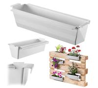KADAX Set de 6 jardineras para paletas con sistema de suspensión, 37x9 cm Blanco, para plantar y decorar como jardinera de balcón, maceta para paleta europea, inserto para maceta y maceta decorativa