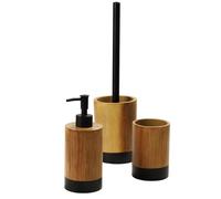 KADAX Juego de baño, dispensador de jabón, vaso para cepillos de dientes y escobilla de inodoro, accesorios de baño de polirresina resistente, imitación de madera