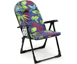 KADAX Sillón de jardín con Respaldo Ajustable, Silla de Relax de Estructura de Acero pulverizado, Silla Plegable con Capacidad de Carga de hasta 110 kg, (S Ovalado, Violeta/Verde)