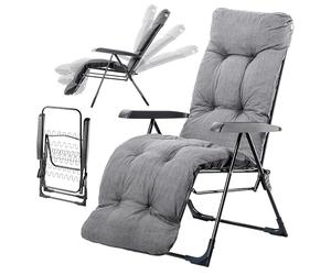 KADAX Sillón de jardín con respaldo ajustable y estructura de acero pulverizado, silla plegable de hasta 110 kg, tumbona con cojín (gris, L cuadrada)