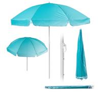 KADAX Sombrilla redonda de jardín de 220 x 142 a 224 cm, sombrilla para terraza, balcón, altura ajustable, para balcón, jardín, terraza, piscina y playa, azul, L